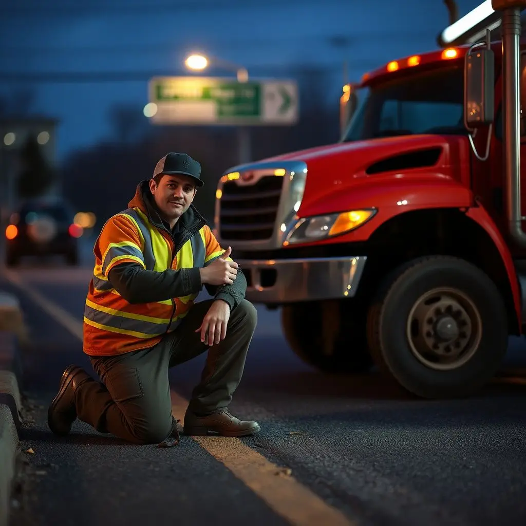 A clean, modern Kick-Start Towing flatbed truck driving through a well-lit Quincy neighborhood at night.